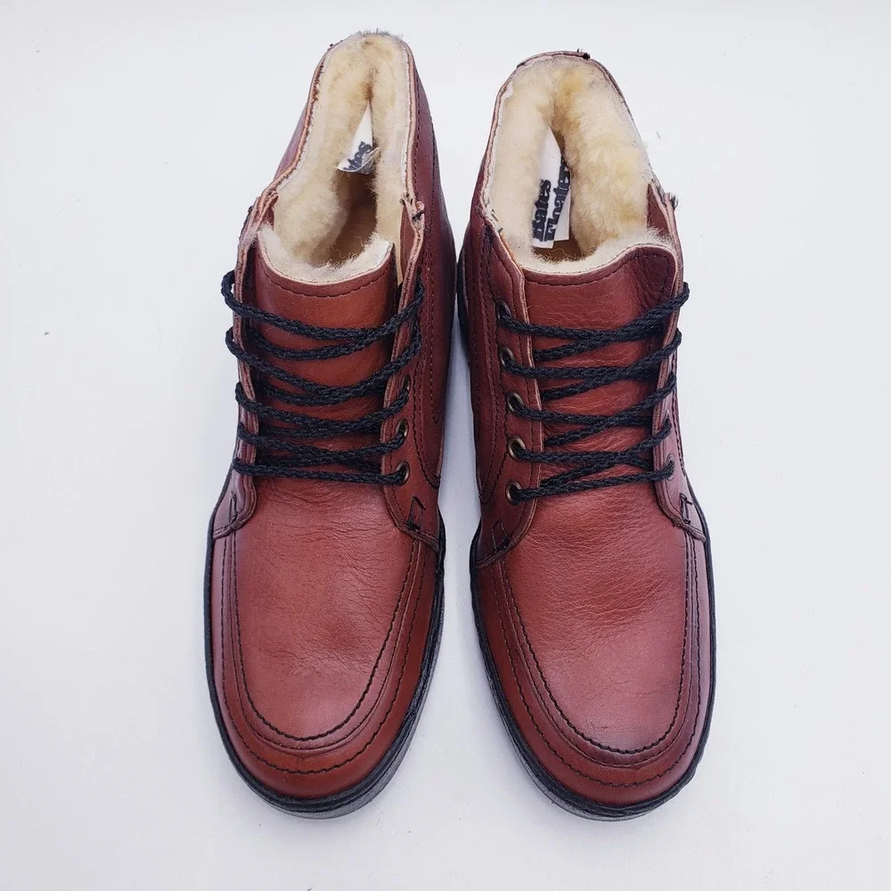 Bates Floaters Boots Brown Shearling‎ Lined Leather Lace Up Chukka Boot Men's 7